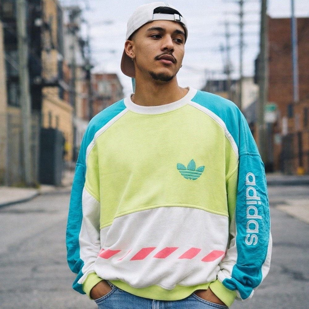 Vintage 80s‎ 90s Adidas Embroidered Colorblock Sweatshirt Mens LG Retro Crewneck